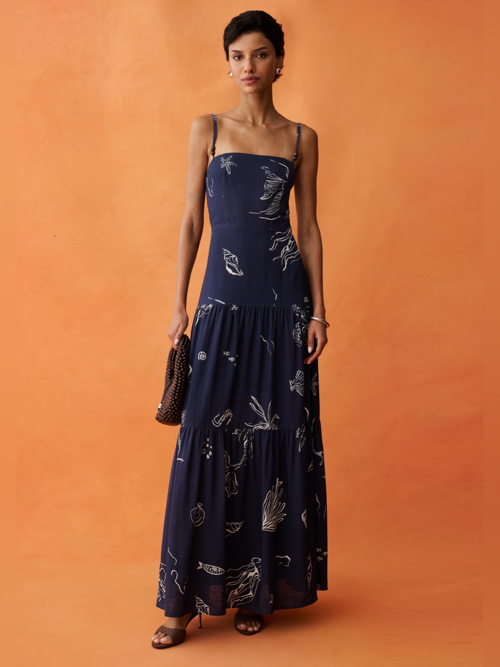 Few Moda Zali Navy Printed Linen Blend Maxi Dress Size 2 Nwt